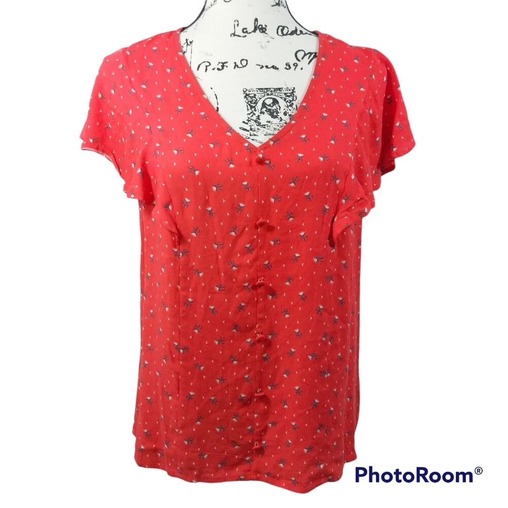 W5 Concepts Floral V Neck Flutter Sleeve S